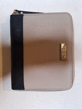 kate spade beige and black zip-around wallet